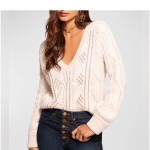 NWT Ramy Brook Women's Cream V-Neck Sweater